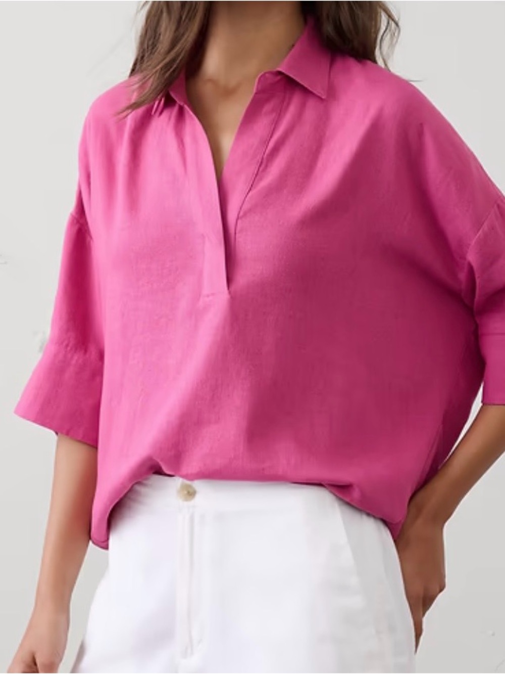 Banana Republic Linen-Blend Popover Top — Magenta/Pink, Size XL, NWT